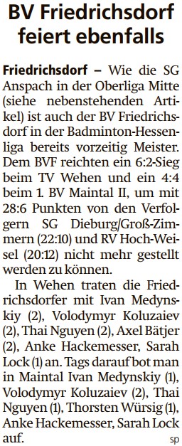 BV Friedrichsdorf feiert ebenfalls