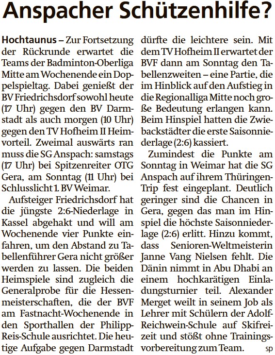 Anspacher Schützenhilfe?