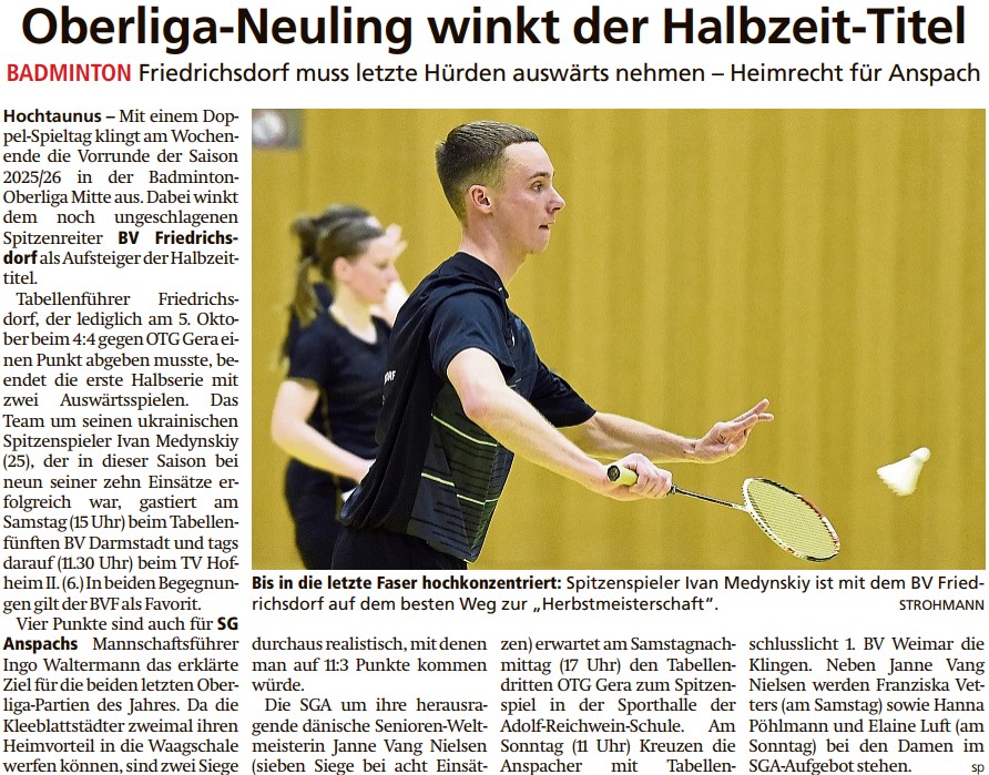 Oberliga-Neuling winkt der Halbzeit-Titel